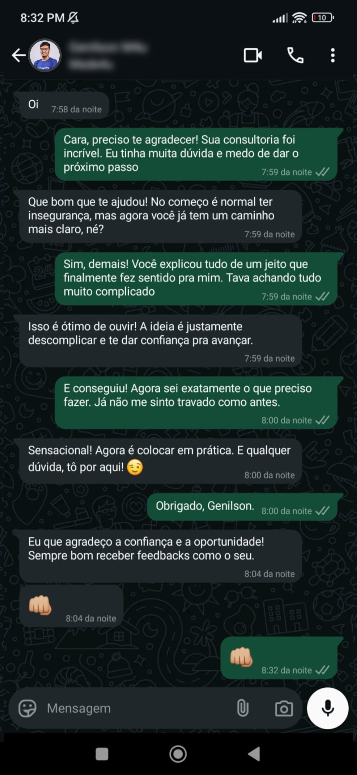 A WhatsApp screenshot of a marketing bot